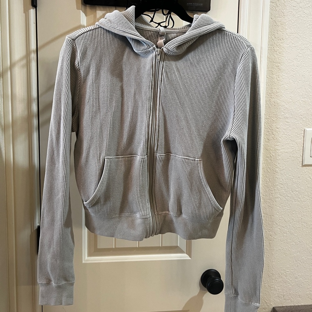 Skims Light Green Waffle Knit Zip Hoodie